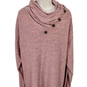 WEACZZY Women Mauve Pink Heathered Cowl Neck Button Tunic Top 2XL NEW